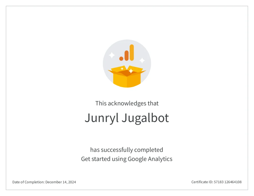 Certificate of Training from Google Analytics 4